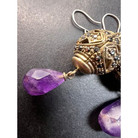 Vintage amethyst and marcasite sterling silver dangle earrings - Picture 4 of 16